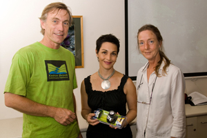 Natalie Duncan, Battery World, donates valued lighting equipment.
